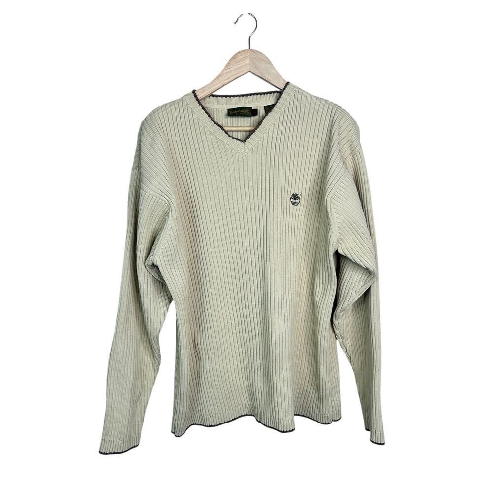 Vintage Men's Timberland‎ Weathergear V-neck Ribbed Knit Sweater Cotton
